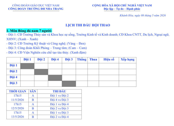 Lịch thi đấu Hội thao 5_2026