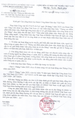 410/CĐN - TCKT V/v triển khai thực hiện " Tháng cao điểm phát triển đoàn viên, thành lập công đoàn cơ sở, giới thiệu đoàn viên công đoàn ưu tú cho Đảng"